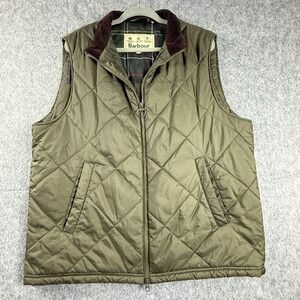 Barbour Finn Gilet Mens XL Olive Green Quilted Vest MQU0914 Corduroy Collar